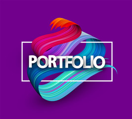 Purple portfolio poster with colorful brush strokes. - obrazy, fototapety, plakaty
