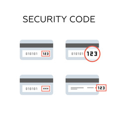 Back side of the credit card with CVV security code. icon set.