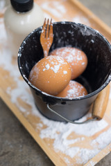 Baking ingredients flour eggs and fresh milk