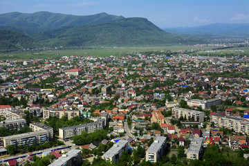 Colorful exalted view from a bird's eye view to houses in residential