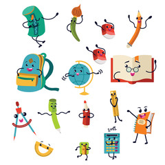 Obraz premium School supplies characters set of icons Education equipments