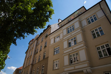Old building and new building, row of houses in Schwabing