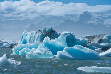 Scenic view of icebergs in Jokulsarlon glacier lagoon, Iceland, in summer
