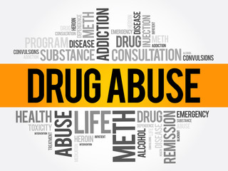 Drug Abuse word cloud collage, health concept background