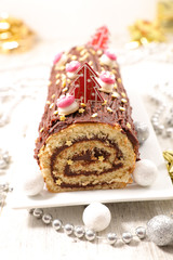 christmas cake with chocolate and decoration