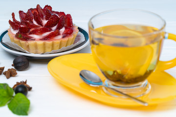 Freshly baked strawberry and cream tartlet