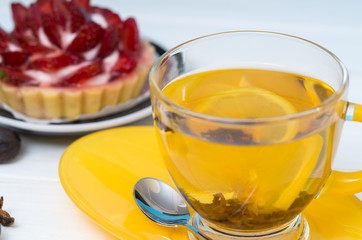 Cup of relaxing hot spicy lemon tea