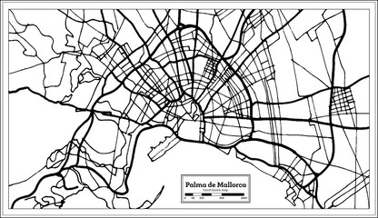 Palma de Mallorca Spain City Map in Retro Style. Outline Map.