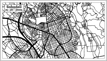 Sabadell Spain City Map in Retro Style. Outline Map.