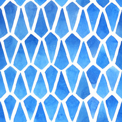 Watercolor geometric tile in blue. Seamless hand painted pattern