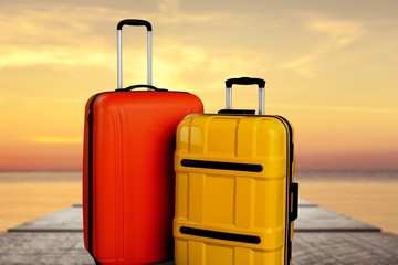 Luggage consisting of large polycarbonate suitcases isolated