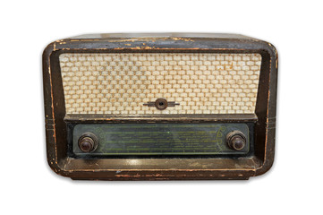 Vintage classic radio receiver,   isolated on white.
