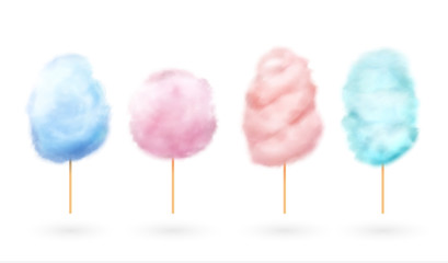 Cotton candy. Candyfloss, kids sugar yummy snack. 3d confectionery vector illustration isolated on white background