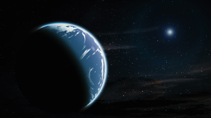 Fototapeta na wymiar Blue ocean planet in the space.