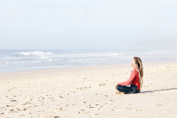 Fototapeta na wymiar Meditation before surfing
