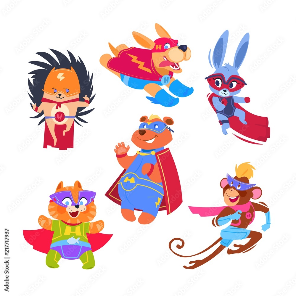 Canvas Prints Superhero animal kids. Funny animals wearing superheroes costumes. Cosplay vector characters set