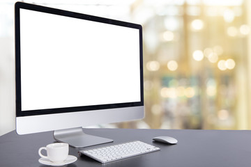 Fototapeta premium Computer Keyboard and mouse with desk coffee