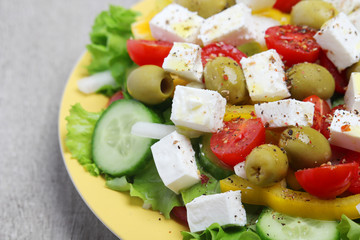 Traditional Greek salad on the plate