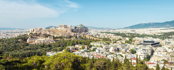 Aerial panoramic view of Athens with Acropolis hill, Greece
