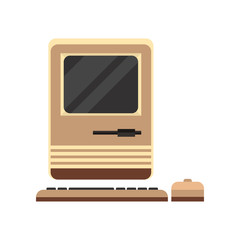 Old personal computer woth mouse, retro PC vector Illustration on a white background