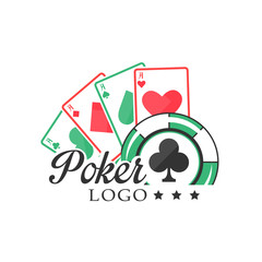 Obraz premium Poker logo, vintage emblem with gambling elements for poker club, casino, championship vector Illustration on a white background
