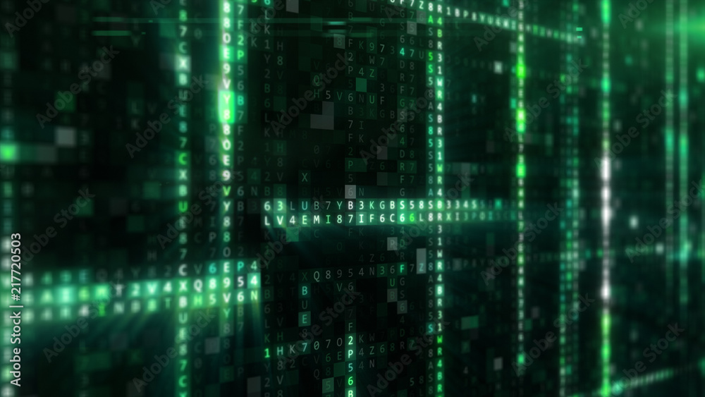 Poster abstract blue futuristic background of information technology hexadecimal digital data code 3d illus
