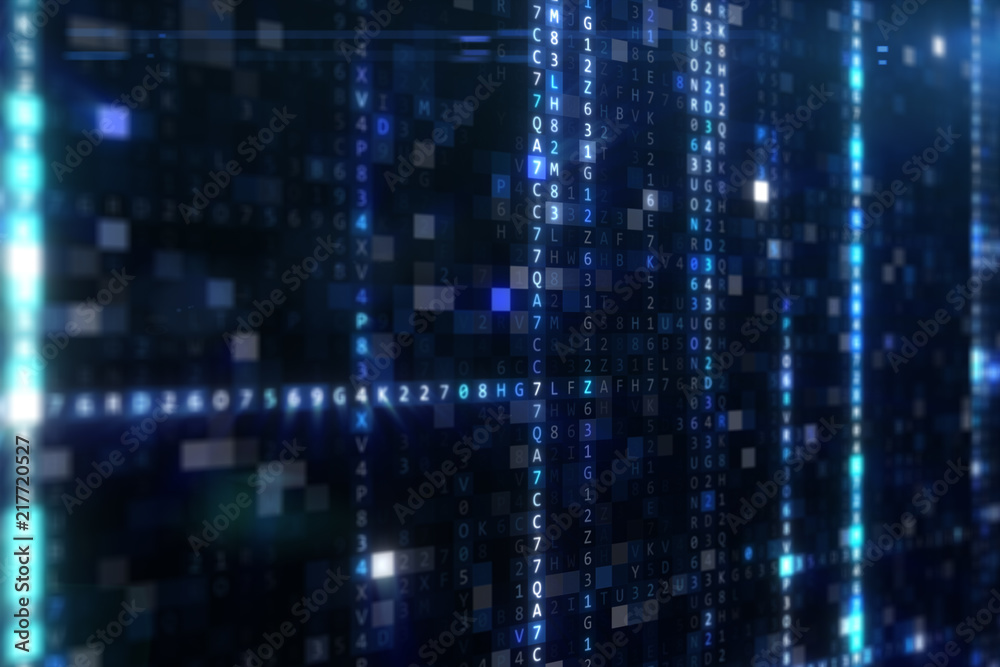 Poster abstract blue futuristic background of information technology hexadecimal digital data code 3d illus