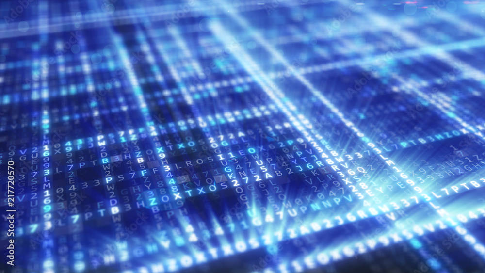 Poster abstract blue futuristic background of information technology hexadecimal digital data code 3d illus