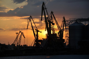 Obraz premium cargo port at sunset