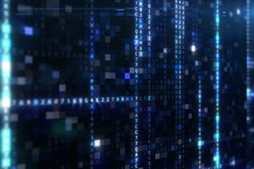 Abstract blue futuristic background of information technology hexadecimal digital data code 3d illustration