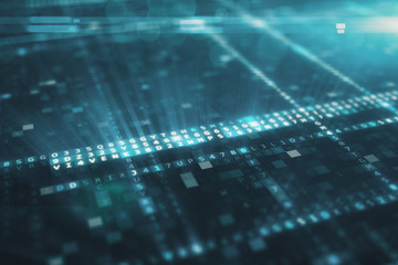 Abstract blue futuristic background of information technology hexadecimal digital data code 3d illustration