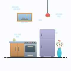Fototapeta premium Kitchen layout and interior with set of furniture