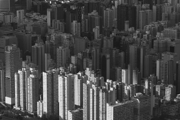 Aerial view of Hong Kong city under sunset