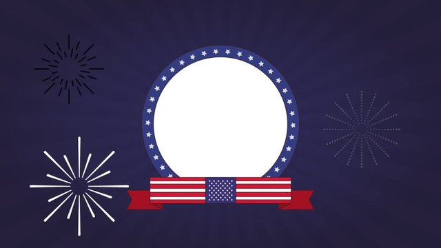 Happy labor day usa flag round emblem over fireworks high definition animation colorful scenes