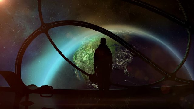 Silhouette of an astronaut in a spaceship