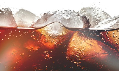 Cola With Ice Cubes In Glass - obrazy, fototapety, plakaty