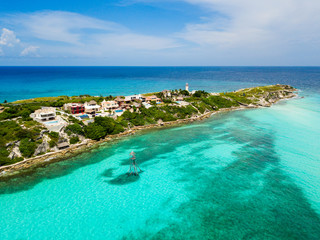 An aerial view of Isla Mujeres in Cancun, Mexico