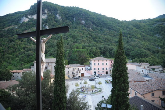 Greccio is an old hilltown and comune of the province of Rieti in the Italian region of Lazio, overhanging the Rieti valley on a spur of the Monti Sabini