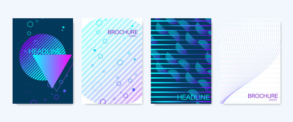 Modern vector templates for brochure, cover, banner, flyer, annual report, leaflet. Abstract art composition with hexagons, connecting lines and dots. Wave flow. Digital technology or medical concept.