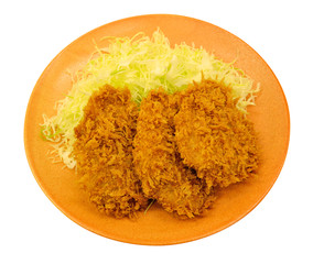 皿に盛ったヒレカツとキャベツ【切り抜き】