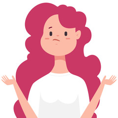 Puzzled and confused woman character. Vector cartoon illustration of a indifferent female isolated on white background.