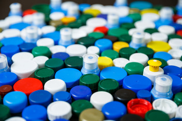 Collection of various colorful plastic screw caps