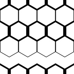 Seamless abstract geometric pattern. Black-and-white figures of hexagons. Textile rapport.