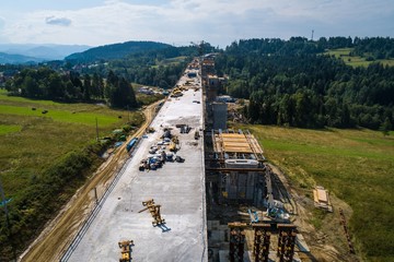 Aerial drone view on road construction