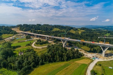 Fototapeta premium Aerial drone view on viaduct construction.