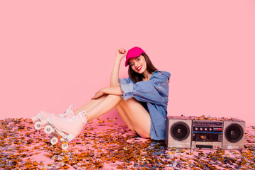 Photo portrait of lovely nice glad cheerful delightful beautiful