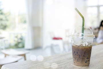 ice coffee on table in cafe