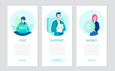 Business strategy - set of flat design style colorful banners