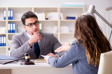 Lawyer discussing legal case with client