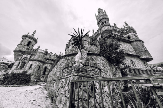 Colomares Castle, black and white. Benalmadena. Spain